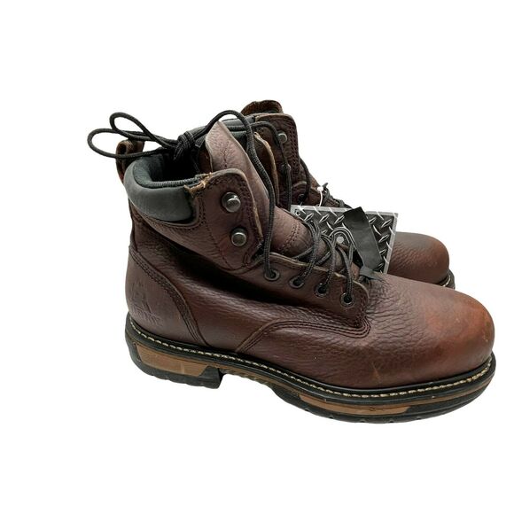 Rocky Mens Chestnut Brown Leather Lace Up Steel Toe Ankle Work Boots Size 8.5 W